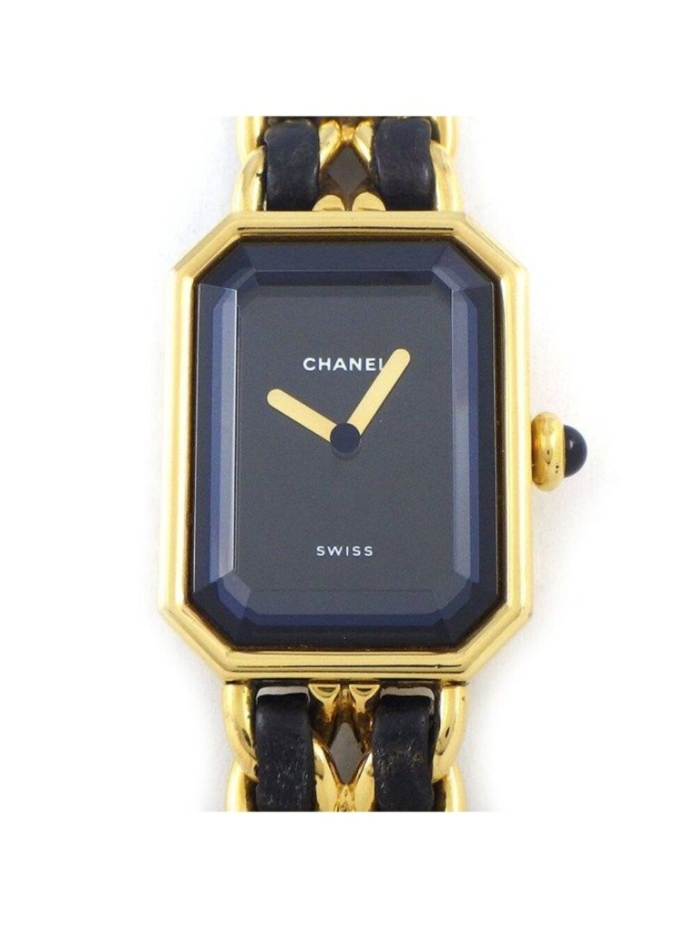 Chanel Watch Premier M Octagonal Black Dial Chain Bracelet Leather Quartz Analog